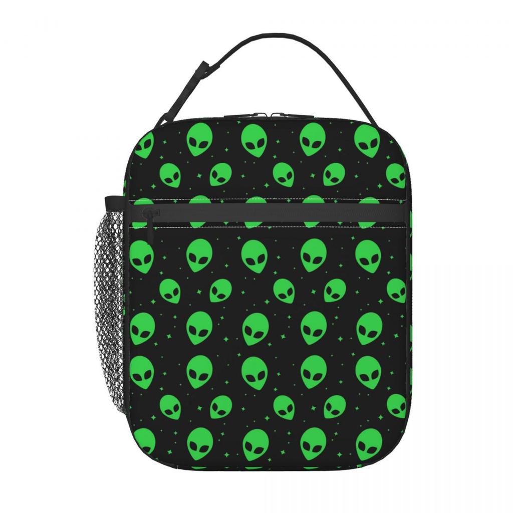 Grünes Alien-Raumschiff-Muster Isolierte Lunchtasche für Kinder Schul-Kühltasche Thermische Lebensmittelbox Tragbare Lunchboxen Behälter
