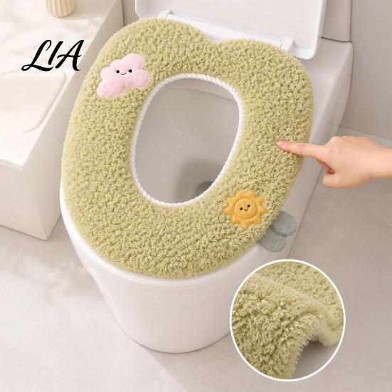 Soft Warm Bathroom Pad Plush Toilet Seat Cover for Autumn Winter, Cute Washable Warmer with Zipper Closure, Universal Fit Thickened Cushion Love/Cloud