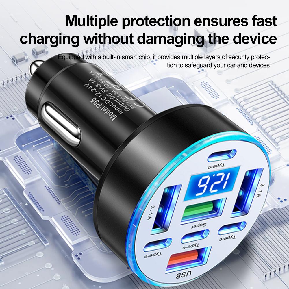 Car Charger 66W 8 Ports Fast Charging PD QC3.0 4 USB 4 C Car Phone Charger Adapter With Voltage For iPhone Samsung Huawei Xiaomi