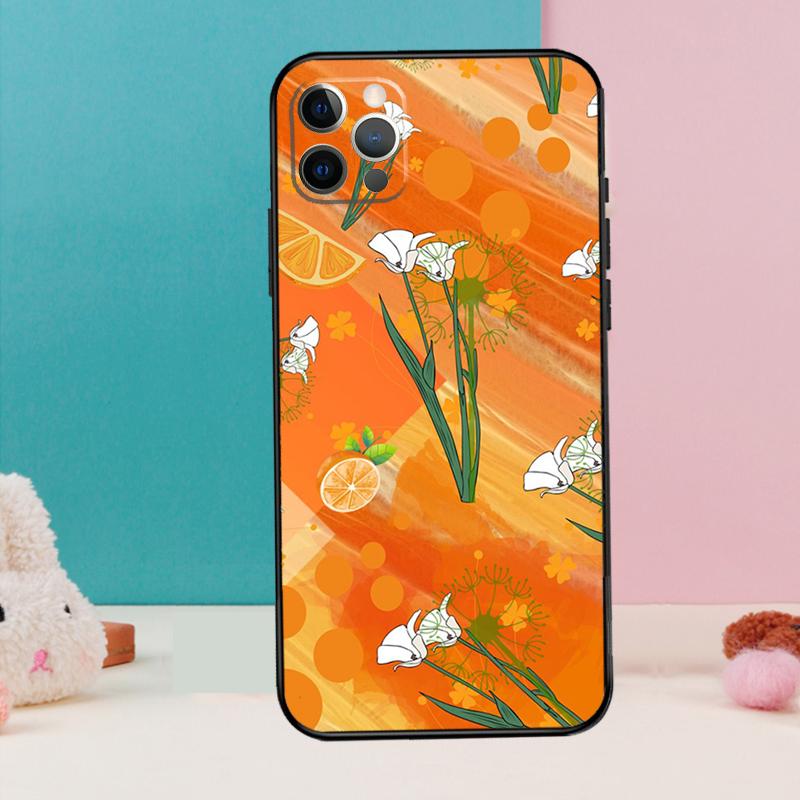 Orange Flower Pattern Phone Case For iPhone 17 Air 16 15 14 12 11 13 Pro Max 12 13 mini 15 16 Plus 16e Cover Coque