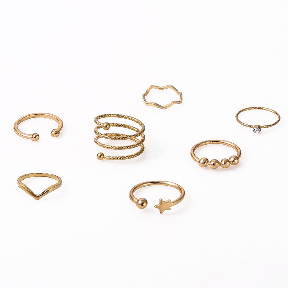 Ring, Wind Joint Ring Combination 7-Piece Set Pentagram Open Spring Ring Female