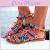 Elegantní Dámské Boho Sandály Gladiator Kožené Ploché Boty S Barevnými Pompony
