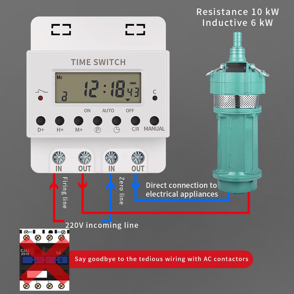 60A Digital Timer Switch Relay New Type Din Rail 2 wire Weekly 7 Days Programmable Electronic Timer Control AC 220V KG316T
