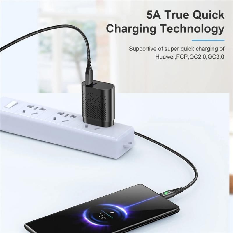 5A Micro USB Cable Fast Charging Phone USB Wire Cord Green LED Lighting USB Charger Data Cable 0.3/1/2/3M