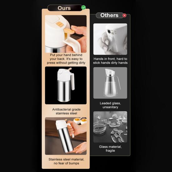 Dávkovač a rozprašovač olivového oleje 2 v 1 z nerezové oceli 360ml/430ml/500ml potravinářský olejový rozprašovač pro kuchyňské vaření, fritézu, smažení, grilování