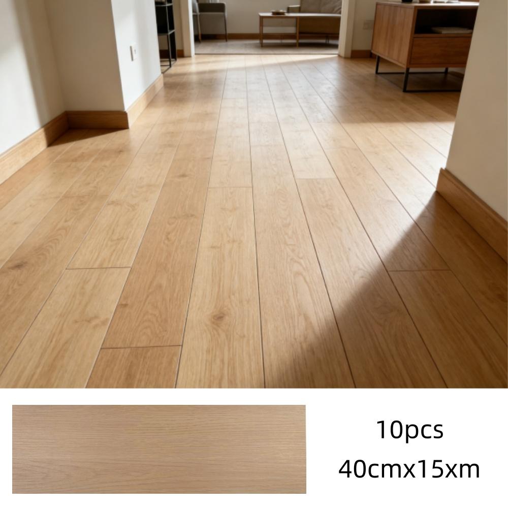 10 pcs 15x40cm wood grain PVC floor tiles, self-adhesive wear-resistant flooring, suitable for bedroom and home decoration
