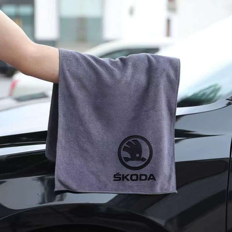 BATW7 For Skoda Octavia Fabia Superb Yeti Enyaq New Coral Fleece Car Wash Towel Drying Cloth Cleaning Towels Car Interior Accessories