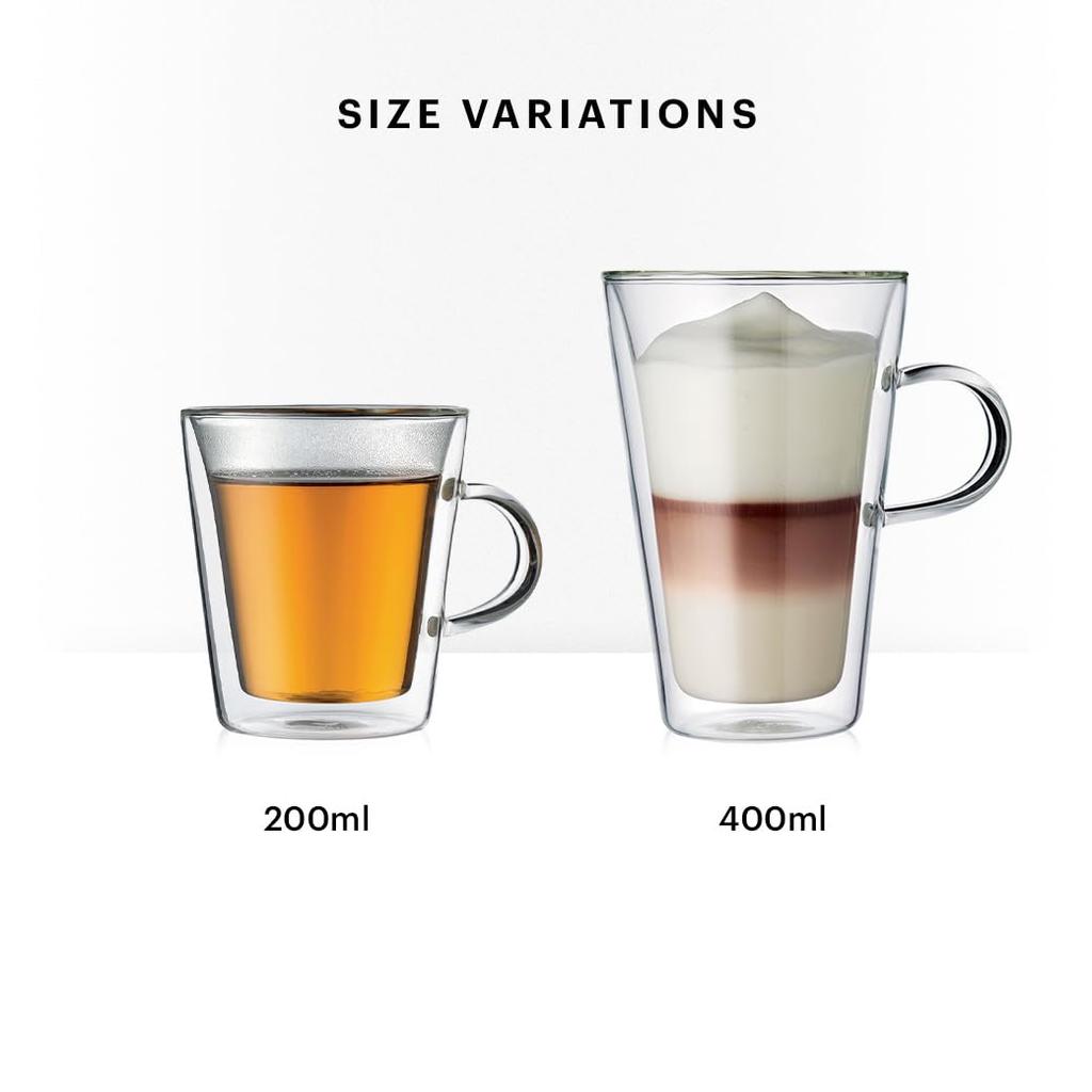 BODUM Glass Cup Tumbler BODUM CANTEEN Bodum Canteen Double Wall Mug 200ml Set of 2 Heat and Cold Retention Double Walled Heat Resistant Glass
