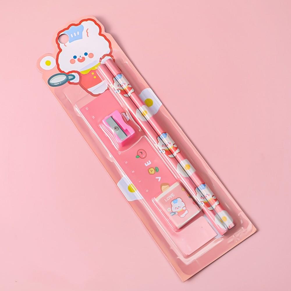 5pcs/Set Cute Cartoon Pencil Stationery Set Children Student Back To School Stationery Supplies Kawaii Kids Prize Christmas Gift