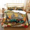 New York Statue of Liberty Duvet Cover King Queen Size Retro Car Nostalgic 50s Bedding,Vintage Car Polyester Quilt Cover for Men