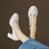 Fashion NEW Spring Women's Pumps Genuine Leather Shoes for Women Round Toe Chunky Heel Shoes Super High Heel Mary Janes Handmade Shoes