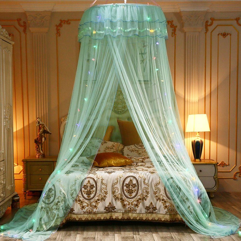 Acetate Fibre Mosquito Net Solid Color with LED light Princess Bed Canopy Canopy Curtains Easy Installation Dome Bed Netting