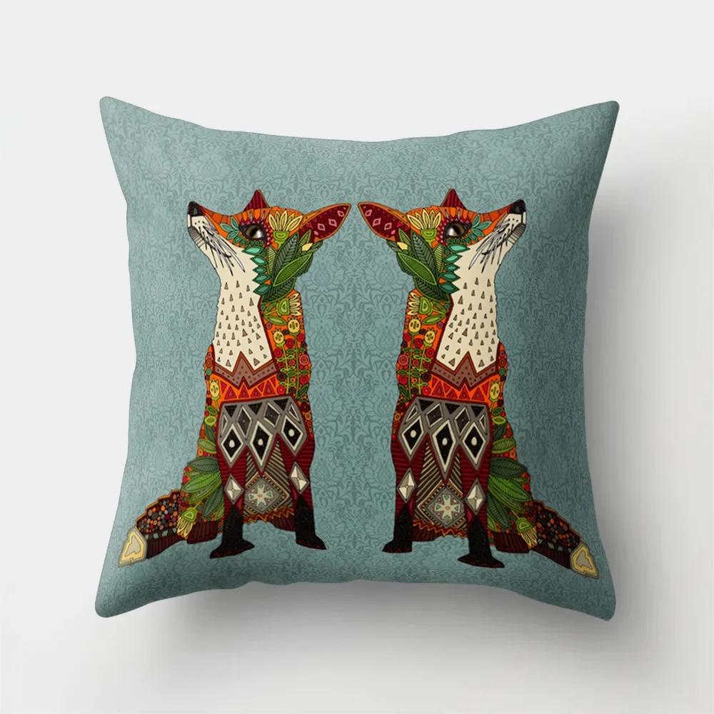 Fuchs Cartoon Muster Büro Kissenbezug Polyester Autokissen Heim Sofa Dekoration Salon