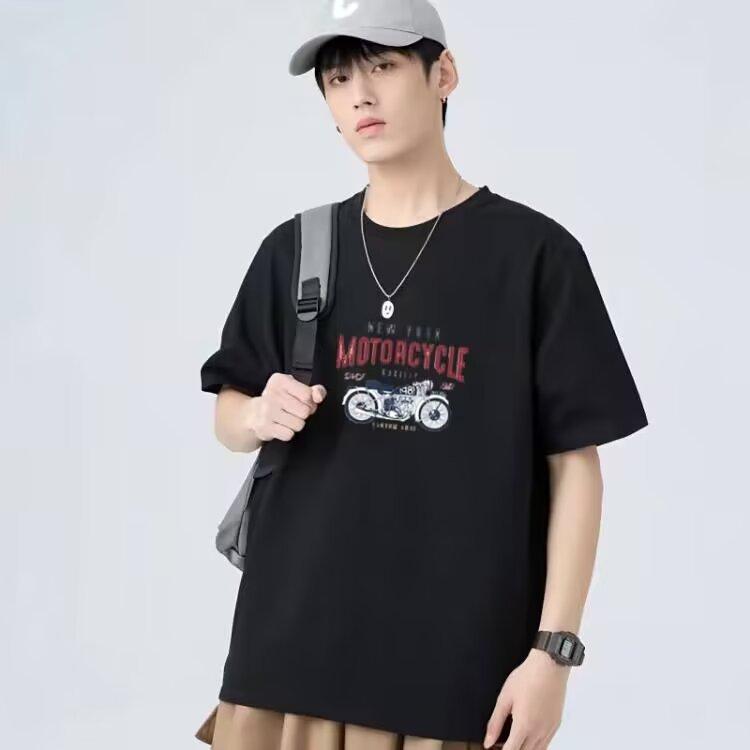 Spring and Summer T-shirt Men's Large Size Five-minute Sleeve Men's Short-sleeved Medium-sleeved Trend Motorbike Printing Tops
