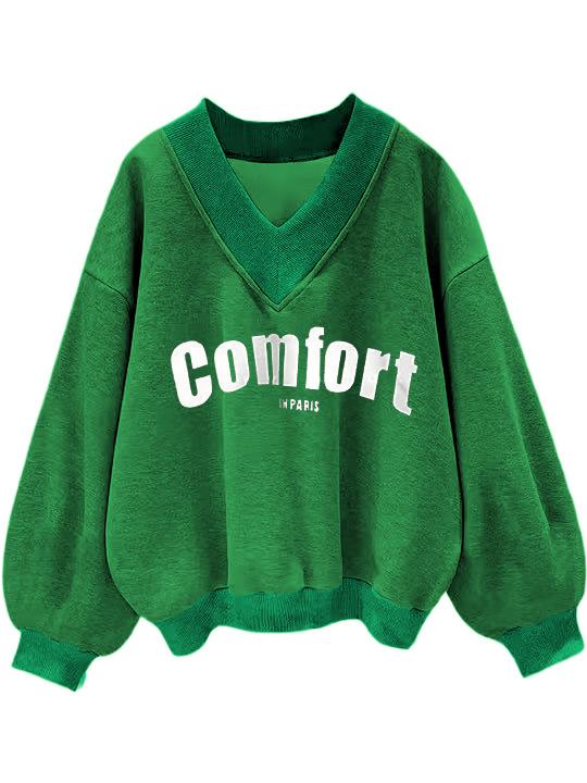 Arrival Women's Pullover Sweatshirt V-Neck Korean Fashion Loose Fit Casual Crew Neck Multi-Color Tops