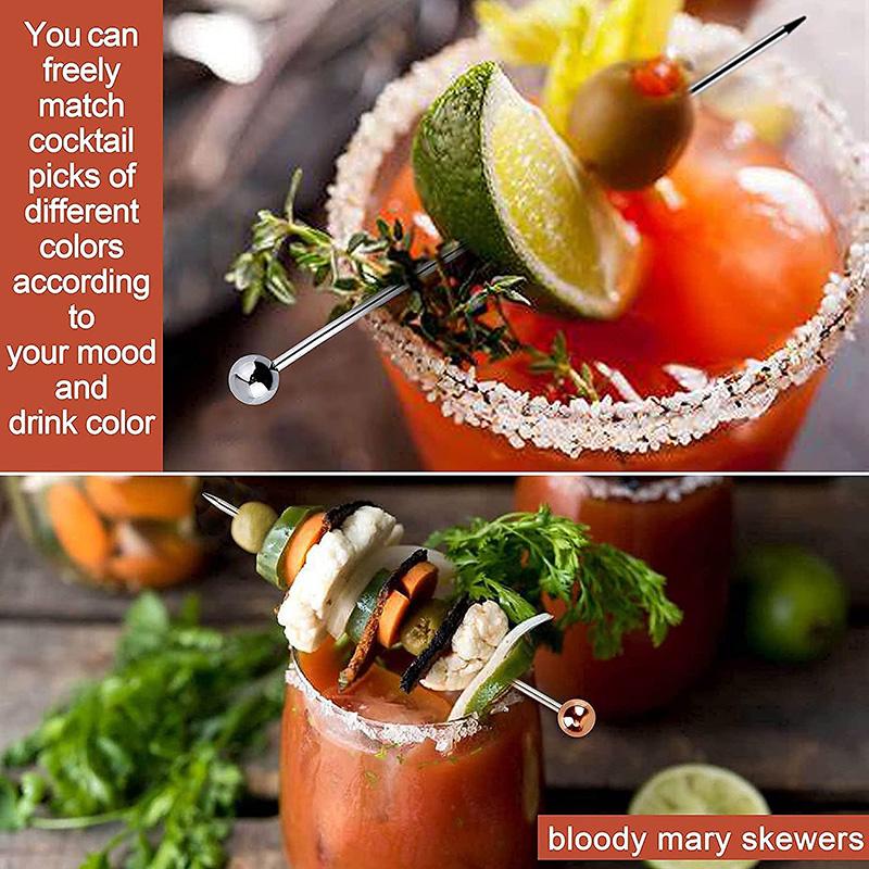 12Pcs Stainless Steel Cocktail Picks for Drinks Martini Olive Bloody Mary Bar Toothpicks Drink Garnish Appetizer Fruit Skewers