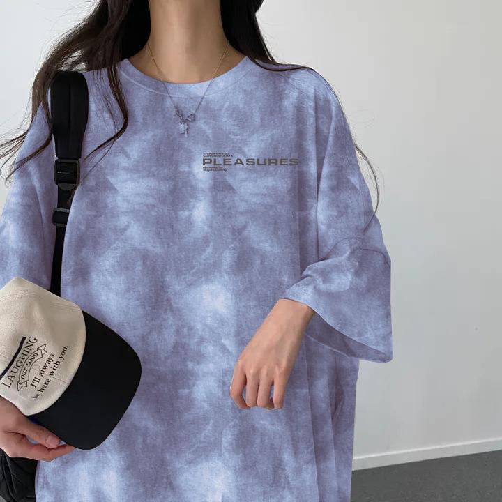 

2024 Summer Women s Tie-Dye Casual Mid-Length T-Shirt Dress L