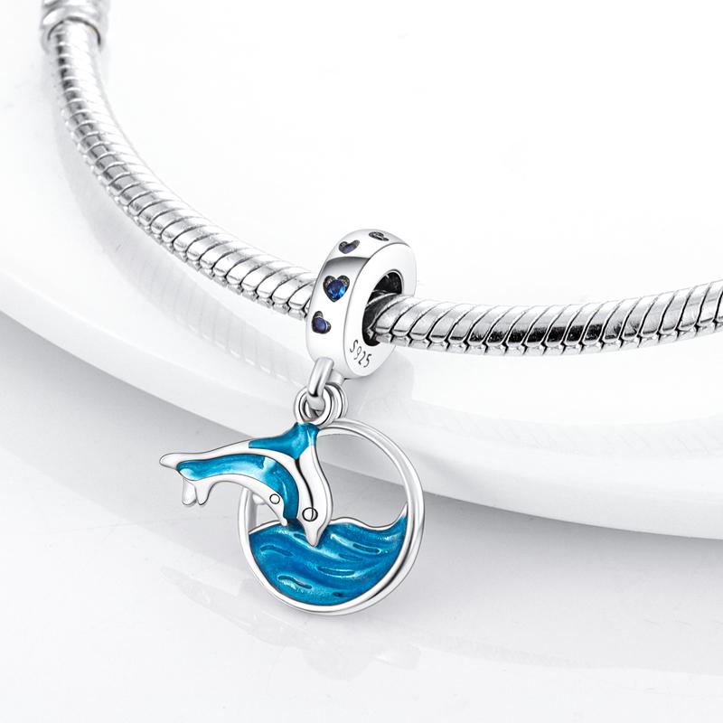 Charms Copper Summer Ocean Blue Dolphin Pendants Fit Charms Plata Original Bracelet Beads Women Jewellery Making Diy