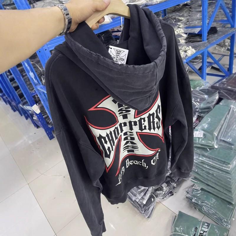 West Coast Choppers Vintage Distressed Iron Cross Zip-Up Hoodie Unisex Streetwear Oversized Cotton Sweatshirt