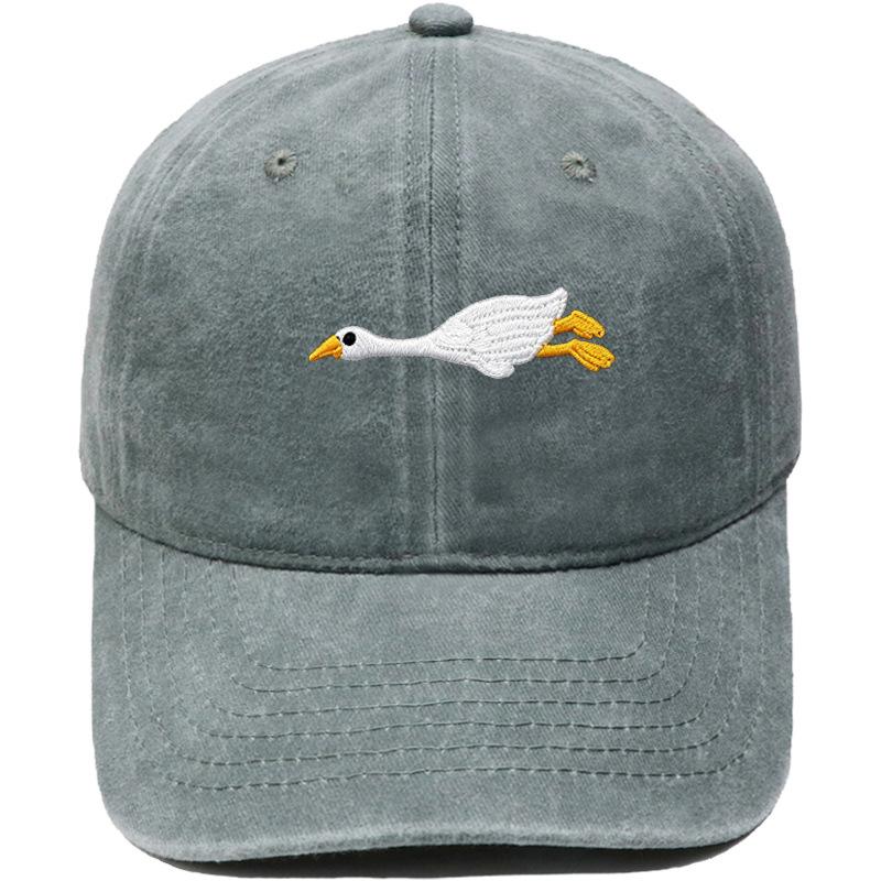 Cute lazy big white goose embroidered baseball cap washed retro dad hat men's and women's casual sunshade cap