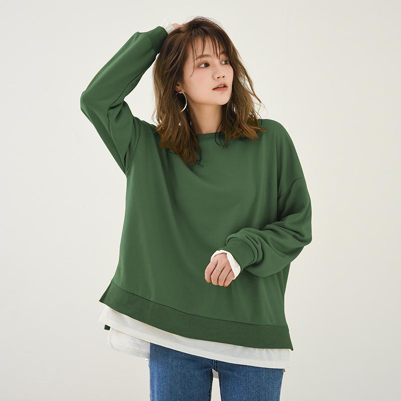 Dámské 2021 Jaro/Podzim Froté Dvoudílný Styl Středně Dlouhé Volné Ležérní Trendy Mikiny Pulovry, K dispozici Plus Size.