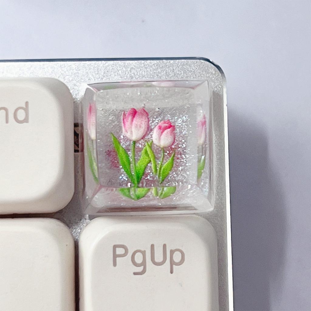 Artisanal Translucent Epoxy Keycap Featuring Flowers Design for Mechanical Keyboards Keycaps 1PC
