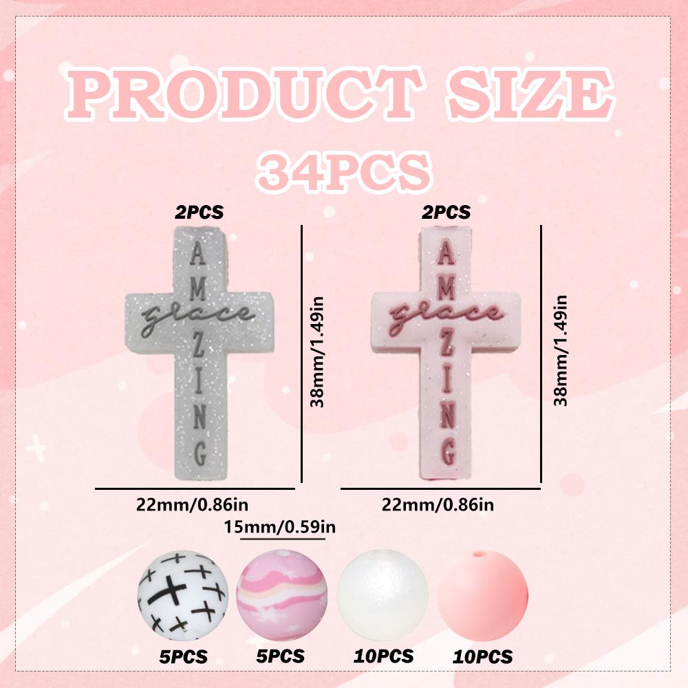 

34PCS Cross series silicone bead set, perfect for DIY handmade crafts such as keychains, necklaces, bracelets, etc