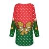Damen Herbst Winter Langarm V-Ausschnitt Weihnachtsdruck Lässiges Langes Weites T-Shirt Top