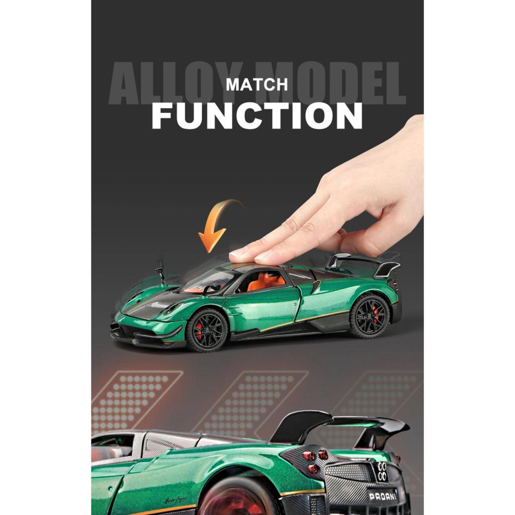 1/24 Pagani Huayra BC Supercar Alloy Die Cast Toy Car Model Sound and Light Pull Back Children's Toy Collectibles Birthday Gift