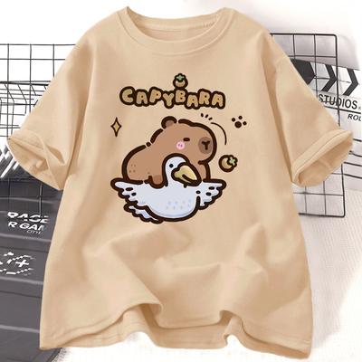 Camiseta Feminina Estampa 3D Capivara Engraçada Verão Animal Fofo Manga Curta Camisetas Gráficas Streetwear Roupa Feminina
