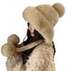 Winter plush lace-up knitted ear protector, thickened plush warm windproof hat, cold-proof hat, cute