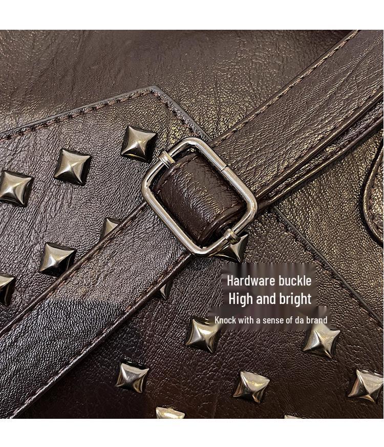 Women's Retro Punk Motorcycle Tote Bag with Rivets - Large Capacity, Fashionable Handheld or Shoulder Style