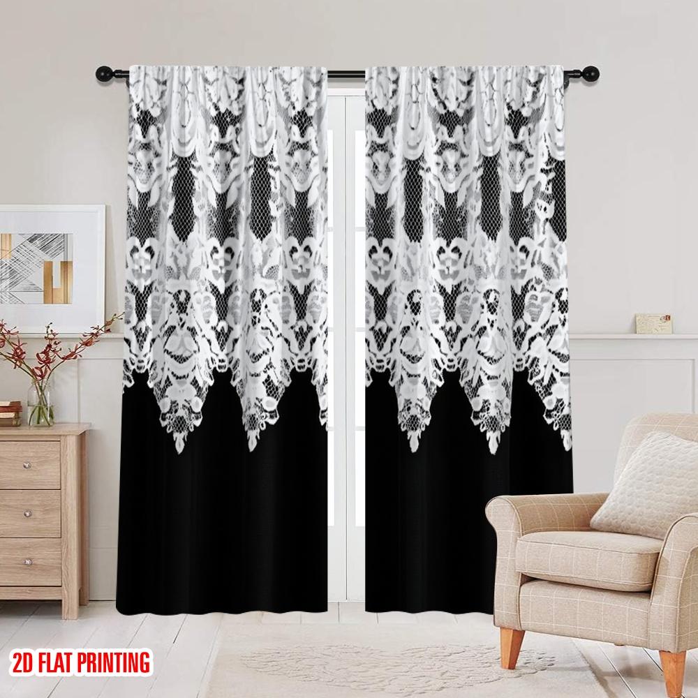 2 szt., druk płaski 2D Zasłony Rolety Koronka Elegancja Poliester Tkany (bez pręta) Art Deco Świąteczne Użycie do Sypialni &