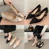 [Youshilai] Temperament satin pointed single shoes women's 2025 spring new sweet bow shallow mouth high heels