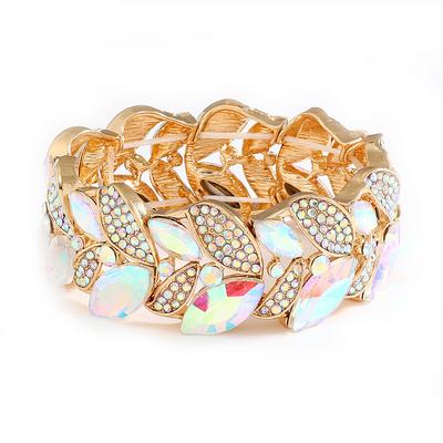 Fashion Jewelry, Fashionable Versatile Full Diamond Luxury Leaf Rhinestone Elastic Bracelet