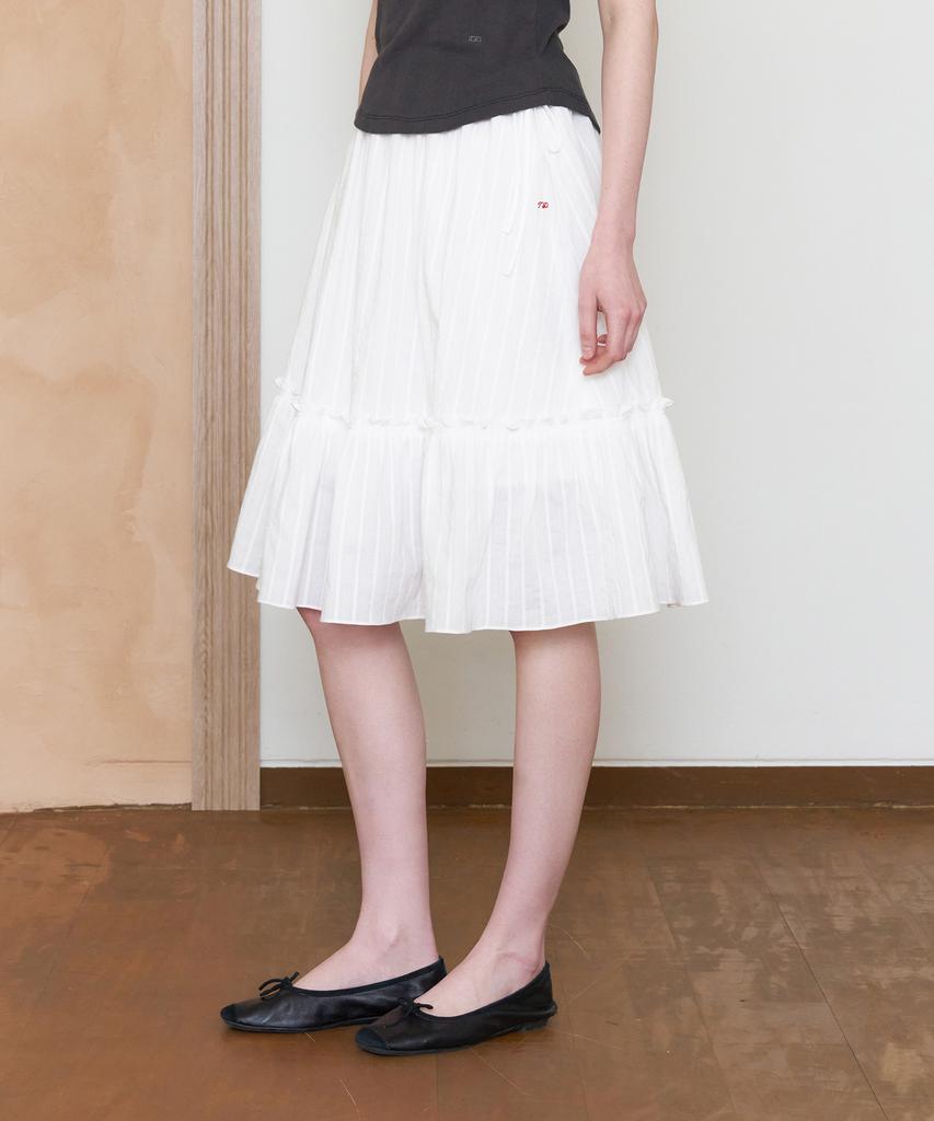 Tudument Eyelet Ribbon Midi Skirt_White