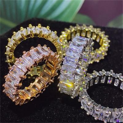 Ekopdee Luxury Band Zirkonové prsteny pro ženy Eternity Promise CZ Zásnubní prsten s křišťálovým prstem Svatba Šperky Láska Dárek