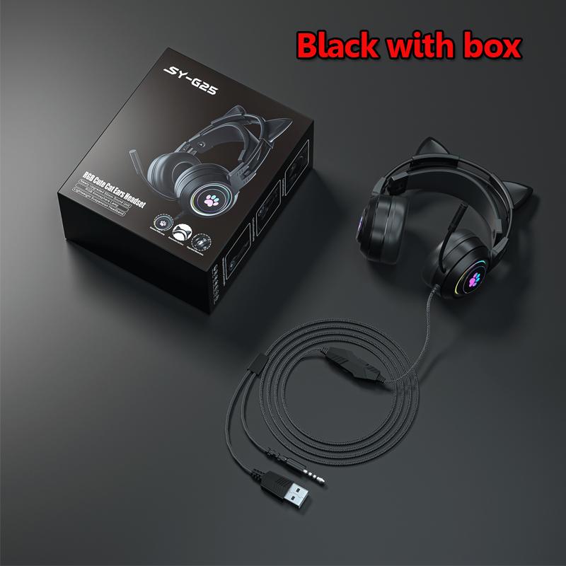 Cute Cat Ear Gaming Headphones with Mic Noise Reduced RGB Pink Girls Headset Gamer Accessories for PS4 Xbox Phone PC Kid Gift