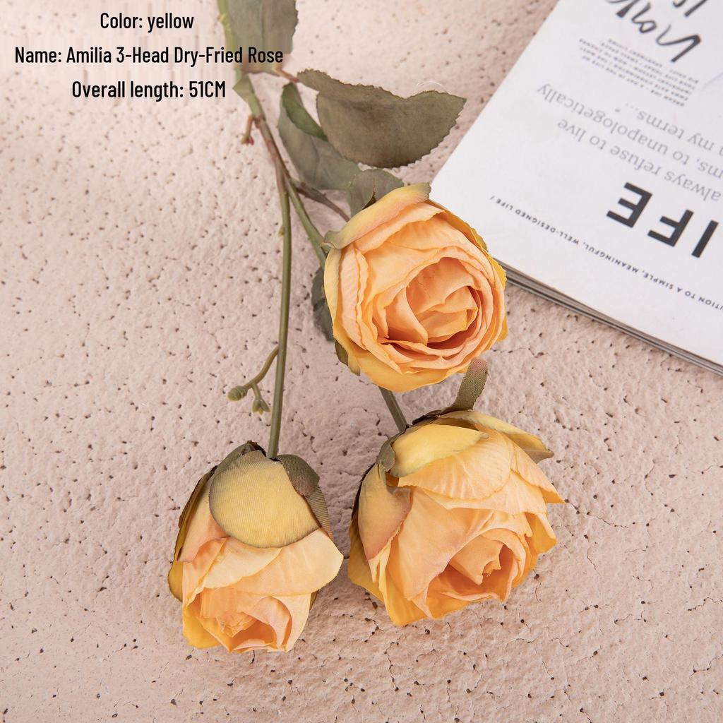 Clearance: 10% Off 3-Head Burned Rose Artificial Flowers | INS Style Home & Wedding Decor