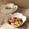 Ceramic Flower Deep Bowl Pure White Oat Breakfast Bowls Fruit Plate Salad Bowl Yogurt Cup Soup Bowls Dining Plate Pasta Dish