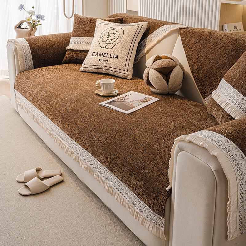 

French Cream Style Sofa Cushion Universal In All Seasons New Non-Slip Chenille Leather Seat Cushion Cover Cloth Towel 70*70cm