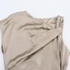 Women's Clothing European and American Style Temperament Slim and Thin Pleated Decorative Silk Satin Texture Dress