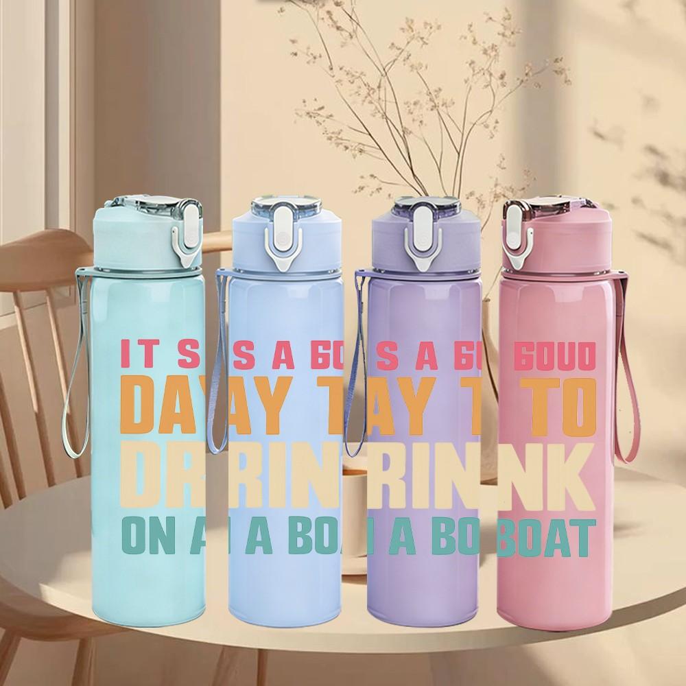 1PC Its A Good Day To Drink 750ml Color Plastic Sports Water Bottle Leakproof Flip Straw Lid Suitable for Sports Office Home Use