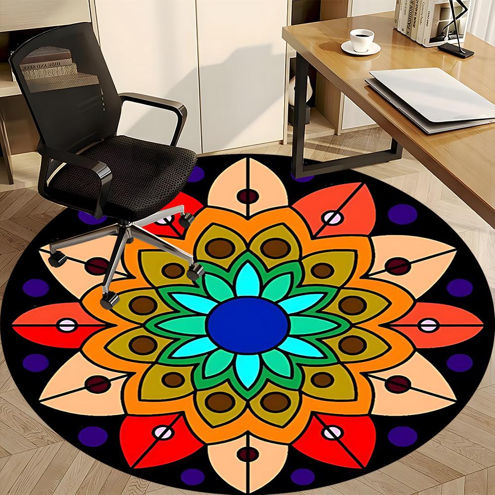 1pc Mandala Artwork Carpet, Round Non Slip Durable Large Size Office Carpet, Suitable for Office