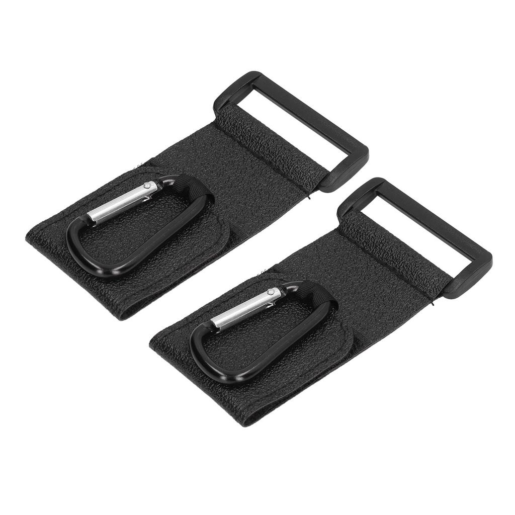 2pcs Black Baby Stroller Hook Multipurpose Hands Free Leather Stroller Hook Bracket Carabiner