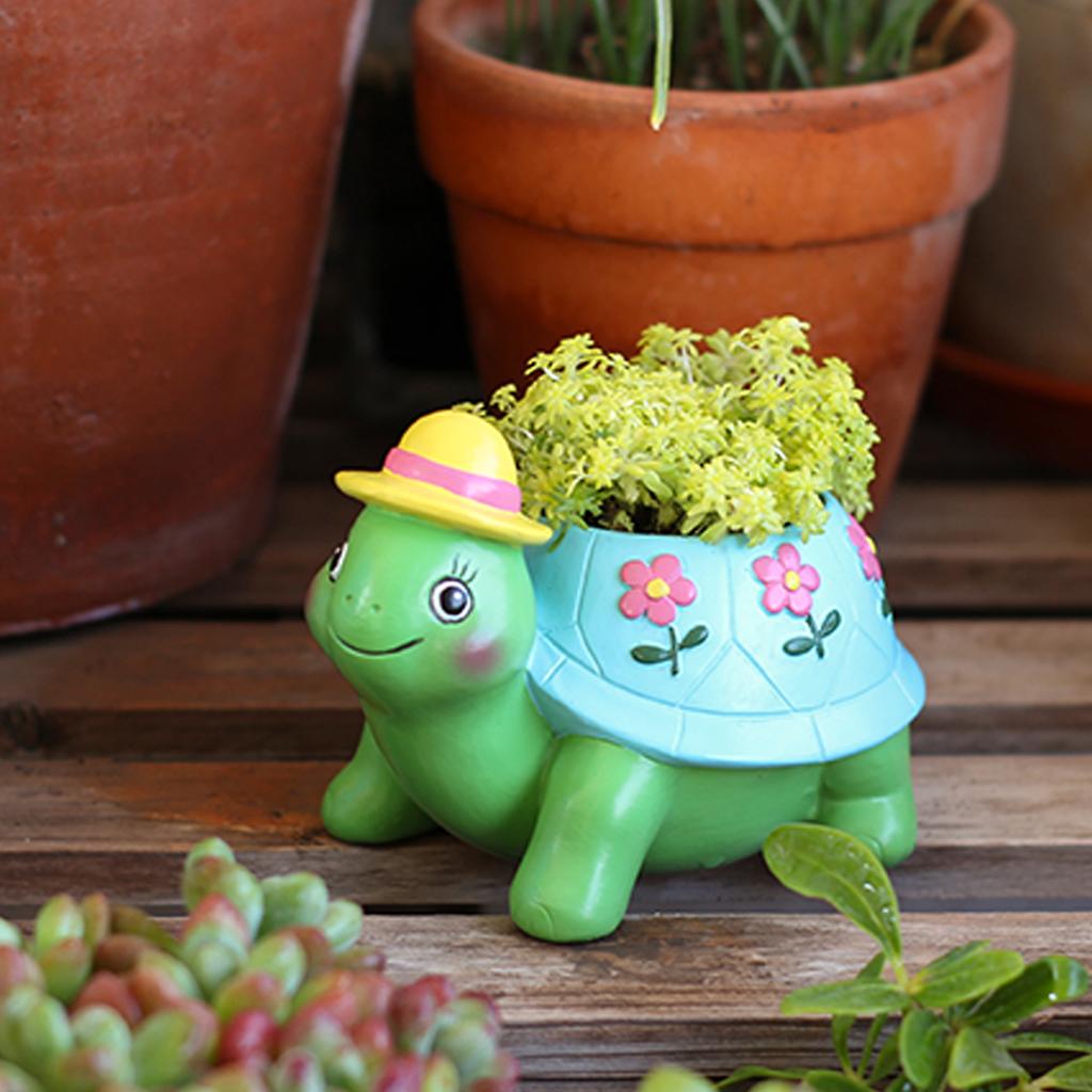 1 cute turtle flowerpot, fun home windowsill animal shaped flowerpot, hand-painted resin handicraft