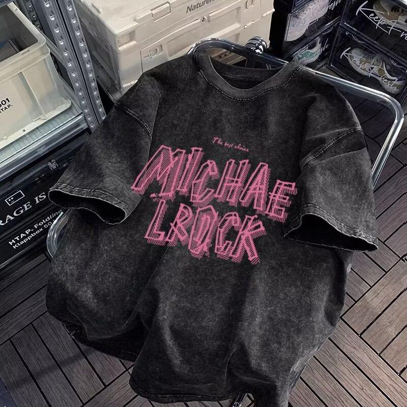 

Tide Washed T-Shirt Short-Sleeved Men S Trend Loose Casual Tops Summer 5XL сірий колір