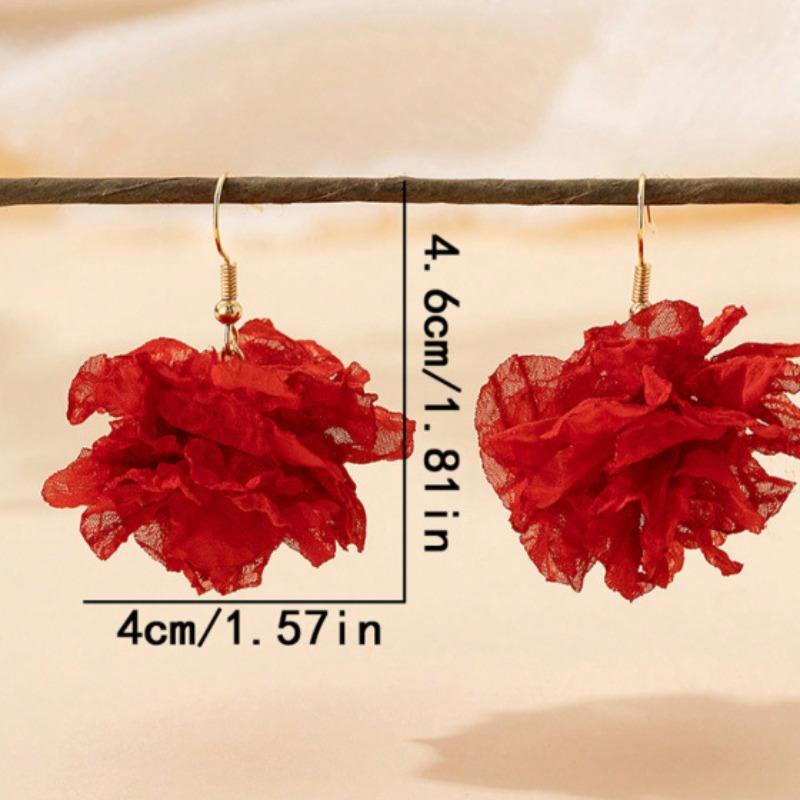 Personalized Design Simulation Cloth Flower Earrings Fashion Design Sense Red Brown with Party