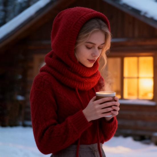 Yousheng Women Hat Solid Color Drawstring Warm Winter Knitted Hat Loose Fit Pullover Hat Outdoor Sports Travel Headwear