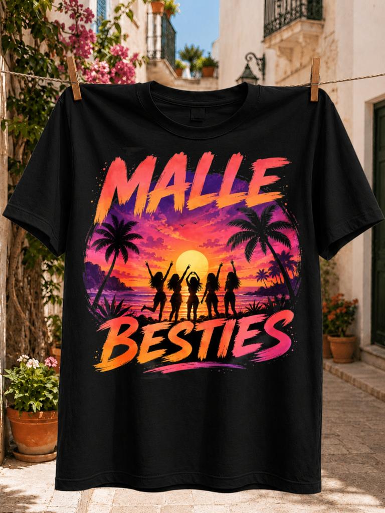 Malle Besties with five Unisex silhouettes neon tropical sunset palm trees and floral party artwork Unisex All TShirt